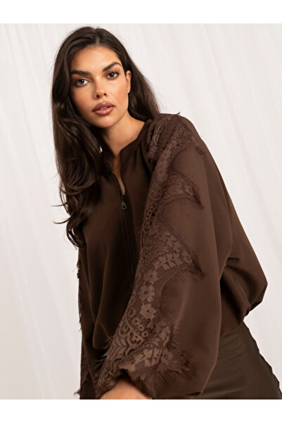 Italy Moda Women's Lace Jacket, Elegant, ITALY MODA, Brown Elegant Office