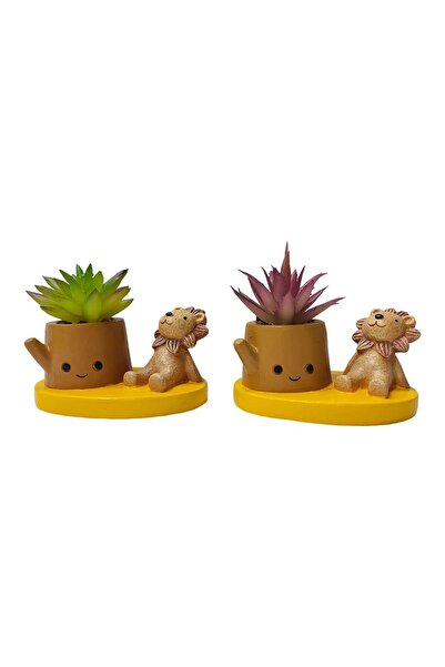 Maple Leaf Home Cement Lion Planter with Plants