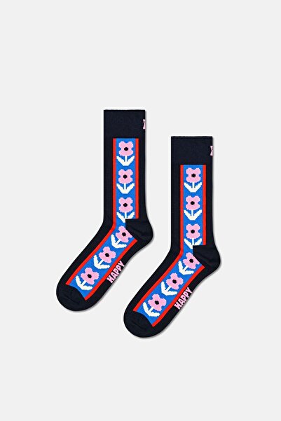 Happy Socks - Navy Blue Floral Patterned Cotton Socks