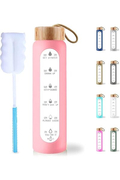 GENERAL Borosilicate Glass Water Bottle with Time Markings - Bpa Free Motivat...