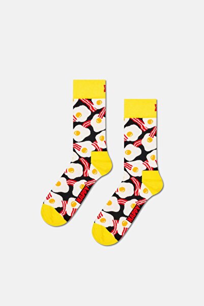 Happy Socks - Black Egg and Bacon Patterned Cotton Socks