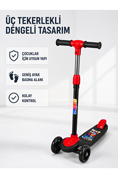 Lisinya Children's Scooter 3-Wheel Adjustable Height Scooter with Wide Platfo...