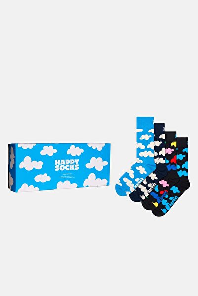 Happy Socks - Light Blue Set of 4 Cloud Patterned Cotton Socks