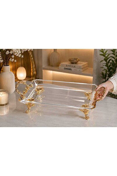 Buldem Presentation Tray with Gold Feet and Handles – Stylish Decorative Serv...