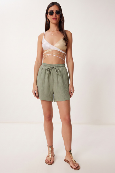 Lovelyİstanbul Muslin Shorts with Pockets Lmx0011 Green