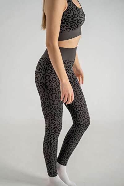 FEELAMORE Leopar Desenli Seamless Toparlayıcı Yüksek Bel Spor Tayt