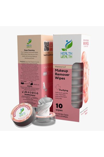 HEALTH WEALTH Waterproof Makeup Remover Wipes, Deep Cleansing, 10 Pieces