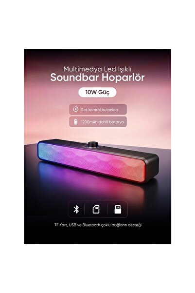 Mikado MD-SBT31 Siyah 5W*2 1200MAH Bt,rgb,tf Card,type-C ,usb Soundbar Speaker