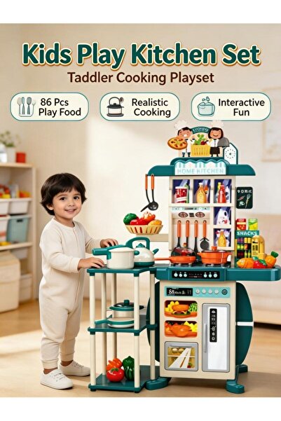 Generic 86Pcs Kids Kitchen Playset Pretend Cooking Toy With Simulated Spray L...