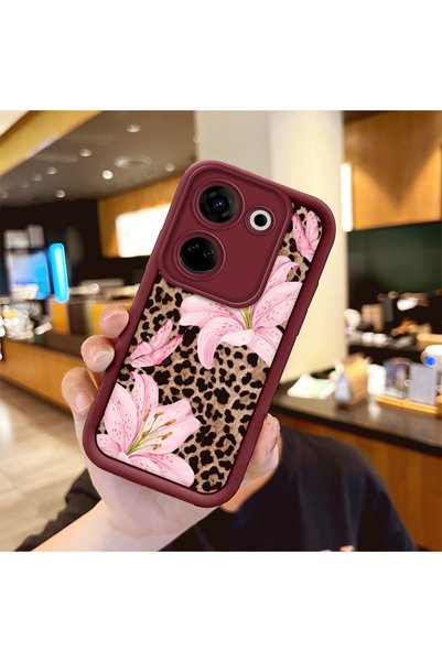 Hontinga Tecno Camon 20 Compatible Case Camera Protective Flower Case Maroon ...
