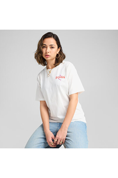 Puma Wardrobe Ess Graphic Kadın Beyaz T-Shirt
