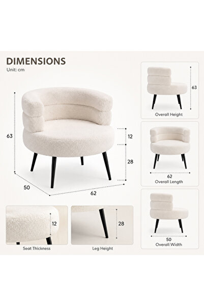 NKX Modern Bouclé Accent Chair with Curved Backrest, Upholstered Vanity Chair with Black Metal Legs for Living Room, Bedroom & Makeup Room