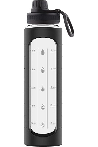 GENERAL Joyz Glass Water Bottle Large Capacity 1000ml with Flip Top and Motiv...