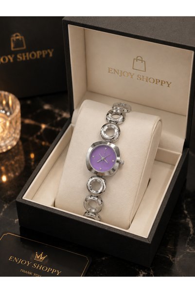 Generic Brand Purple Dial Women's Wristwatch - Stylish Watch with Zigzag Design Metal Ring Band