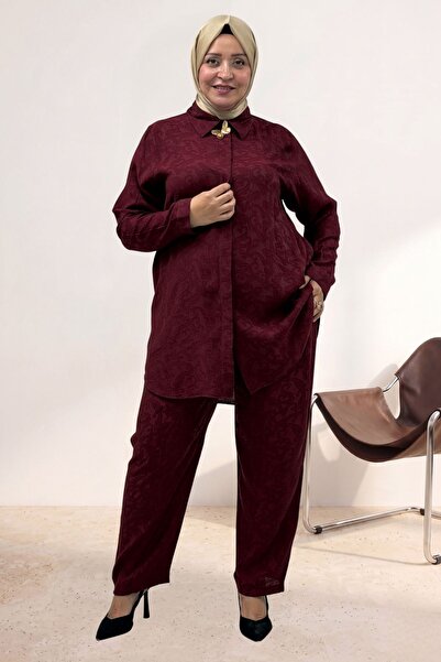 Eslina 68083 Plus Size Jacquard Strawberry Tunic with Butterfly Brooch Detail...