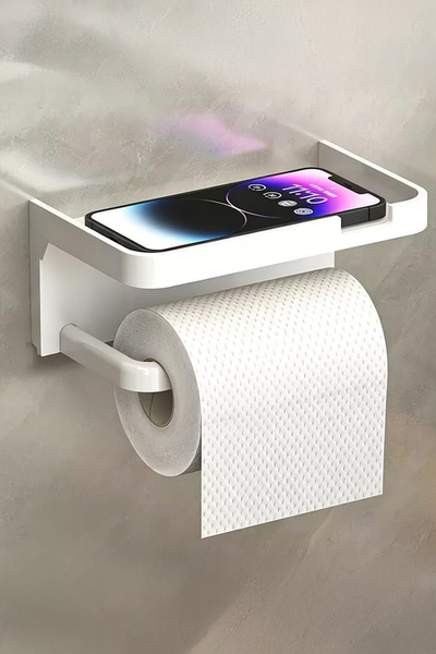 Chermik Beyaz Yapışkanlı Raflı Tuvalet Kağıdı Askılığı Delmeden Montaj Banyo ...