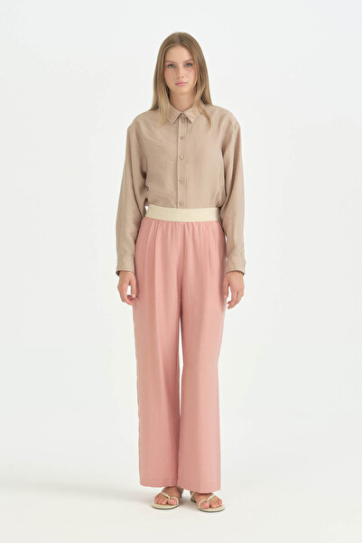 Nihan Elastic Waist Pleated Pipe Leg Lyocell Trousers - Powder