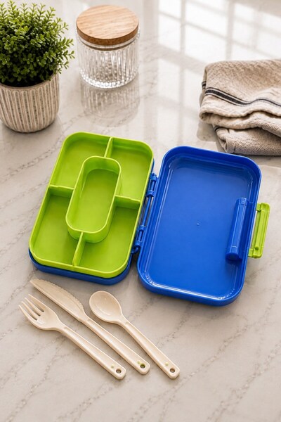 Raneel Kazançlı Alışveriş Lunch Box with Spoon, Fork, Knife and Compartment f...
