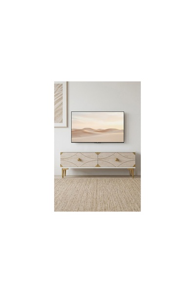 Vivense ALFA TV SEHPASI BEYAZ TRAVERTEN GOLD 120 CM TSA1297BTG