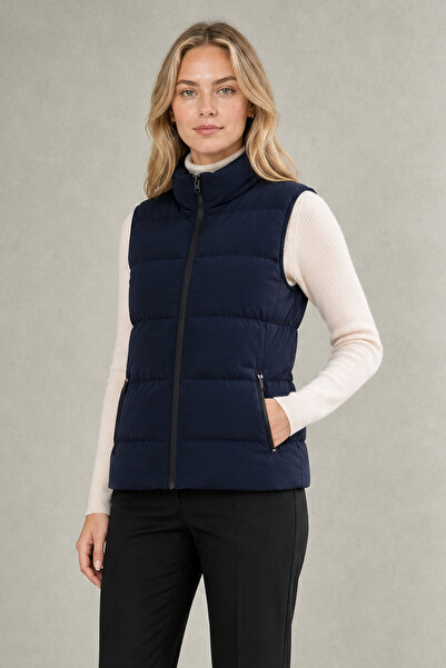 Montland Women's Navy Blue Nova Fabric Stand Collar Waterproof Zippered Infla...