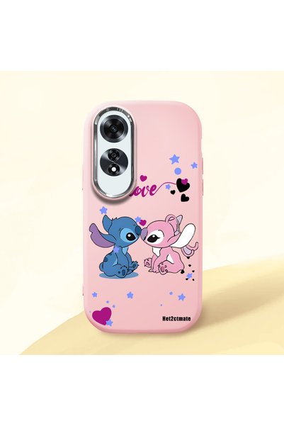 Hontinga Oppo A60 Compatible Case Camera Protector Pink Stitch Patterned Sili...