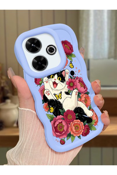 Hontinga Redmi 13X Compatible Case Camera Protector Blue Silicone Couple Phone Case Cat Case
