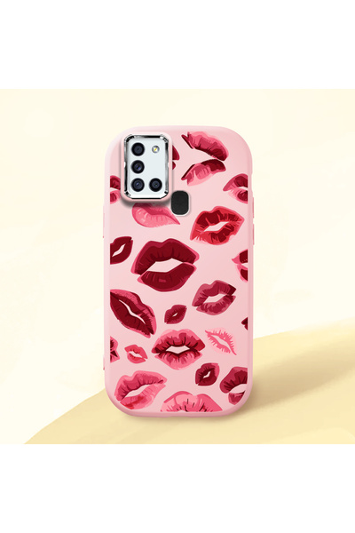 Hontinga Samsung Galaxy A21S Compatible Case Camera Protective Pink Kiss Patt...