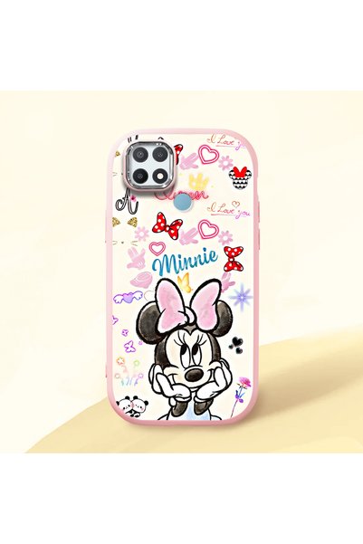 Hontinga Oppo A15S Compatible Case Camera Protector Pink Minnie Patterned Sil...