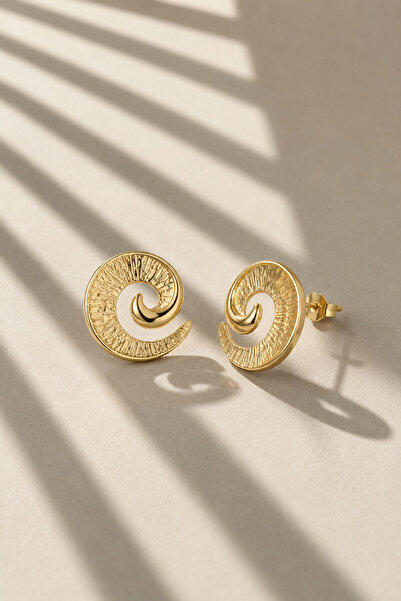 Zundesilver Spiral Tasarım Çizgi Desenli Çivi Küpe