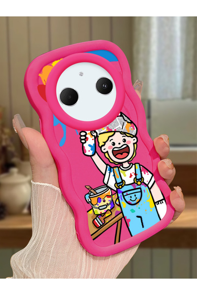 Hontinga Redmi A3 Pro Compatible Case Camera Protector Red Silicone Lover Cou...