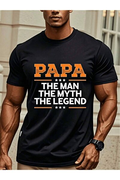25W Men's Black TShirt With Bold Design Featuring 'PAPA Man MYTH THE LEGEND' ...