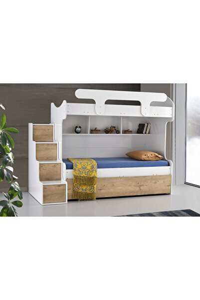Vivense VEGA MERDİVENLİ YAVRULU RANZA, BEYAZ SONOMA, 90X190