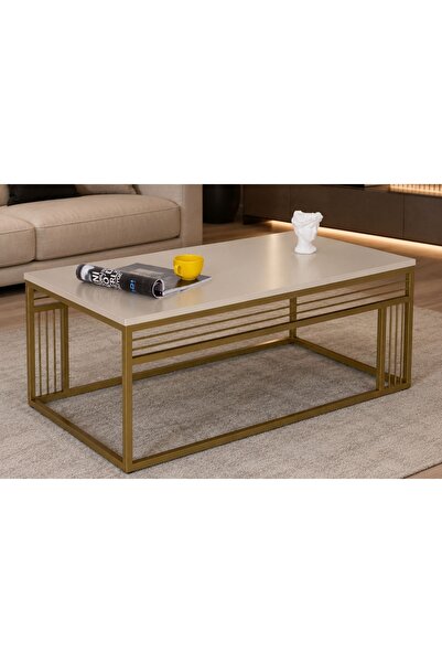 Vivense MİLANO GOLD METAL AYAKLI EKRU ÜST TABLALI ORTA SEHPA