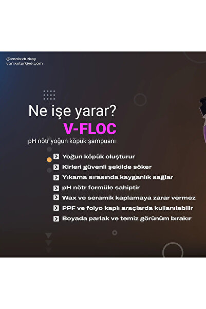 VONIXX V-Floc pH Nötr Oto Yıkama Şampuanı – Yüksek Kayganlık & Parlaklık 500 ML