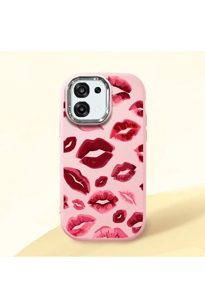 Hontinga Oppo A6 Pro Compatible Case Camera Protector Pink Kiss Patterned Sil...