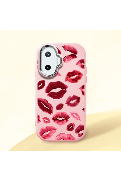 Hontinga Poco F7 Compatible Case Camera Protector Pink Kiss Patterned Silicon...
