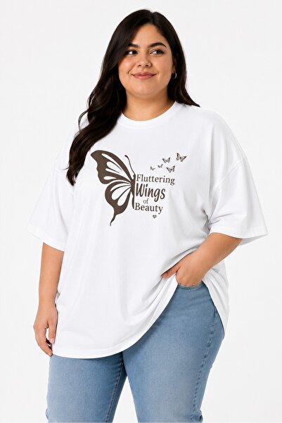 ZAVIXO Plus Size Women's Butterfly Printed Oversize Crew Neck Short Sleeve T-...