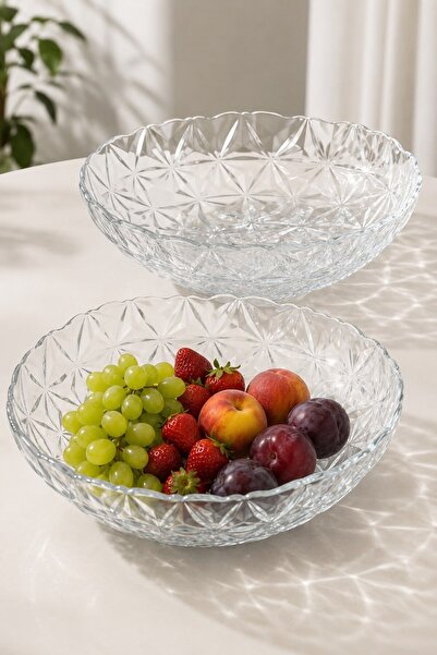 Raneel Kazançlı Alışveriş Geometric Patterned 2-Piece Glass Bowl