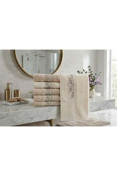 Pupilla Combed Cotton Embroidered Towel 6 Pieces 50*90 Sonya Yıldız