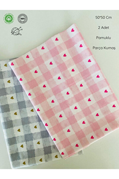 seyranat 2 Pieces, Width 50 Cm, Pink, Gray Heart Patterned Bag, Wallet, Hobby...