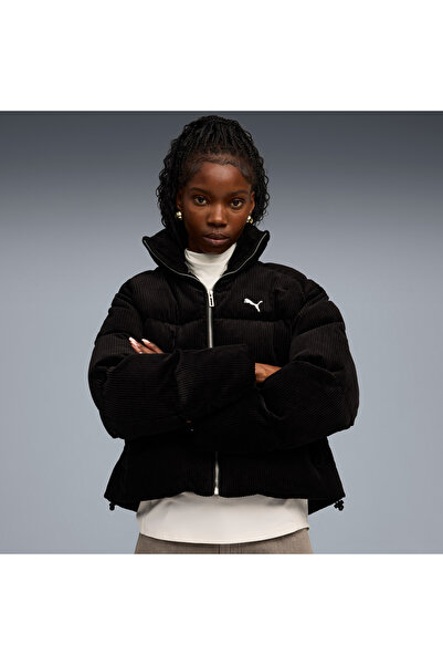 Puma 632171-01 Corduroy Puffer Jacket Kadın Mont Siyah