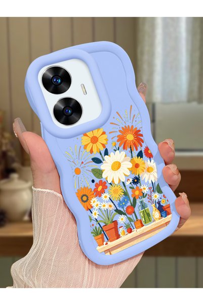 Hontinga Realme C55 Compatible Case Camera Protector Blue Silicone Couple Pho...