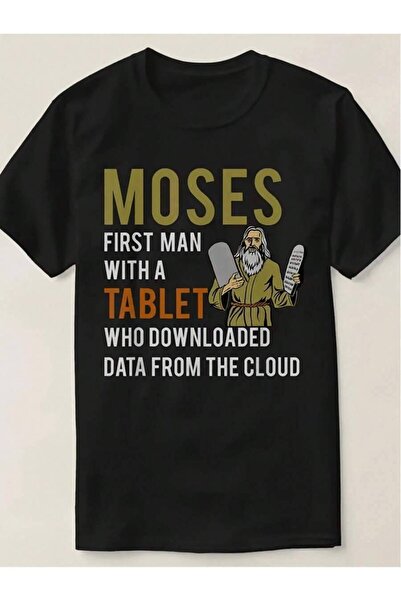 k222 1pc Men''s Funny Moses Cloud Computing Graphic TShirt Round Neck Short S...