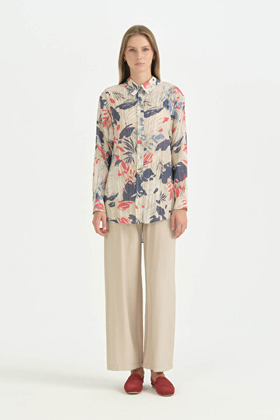 Nihan Patterned Tunic Trousers Set - Beige