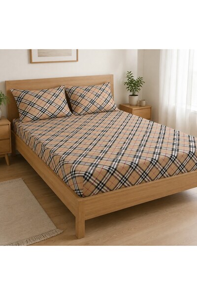 shules collection Classic Plaid Patterned 100% Cotton Ranforce Elastic Bed Sh...