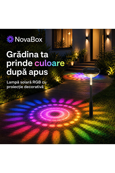 NovaBox Set of 2 decorative solar lamps NB-019, RGB light, circular projectio...