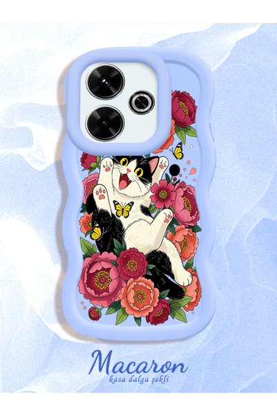 Hontinga Redmi 13X Compatible Case Camera Protector Blue Silicone Couple Phone Case Cat Case