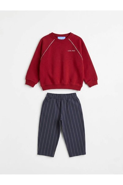 Alvadonna Oversize Front Embroidered Ribbed Boys' Top and Bottom Set