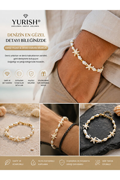 YURISH Gold Boncuklu Deniz Yıldızı/Deniz Kabuğu Bileklik
