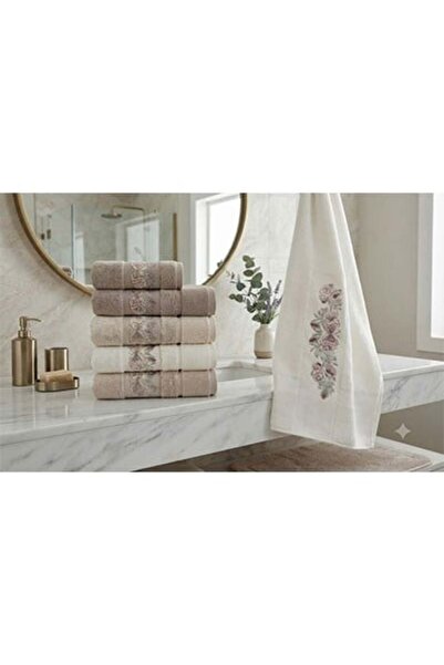 Pupilla Combed Cotton Embroidered Towel 6 Pieces 50*90 Sonya Kelebek